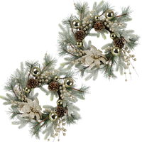 Christmas Wreath 20 Inch Christmas Door Decorations Wreath With Warm Lights 2Pcs Gold American Design Pine