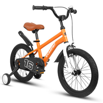 A16114 Kids Bike 16 Inch For Boys & Girls With Training Wheels, Freestyle Kids' Bicycle With Fender. Orange Steel