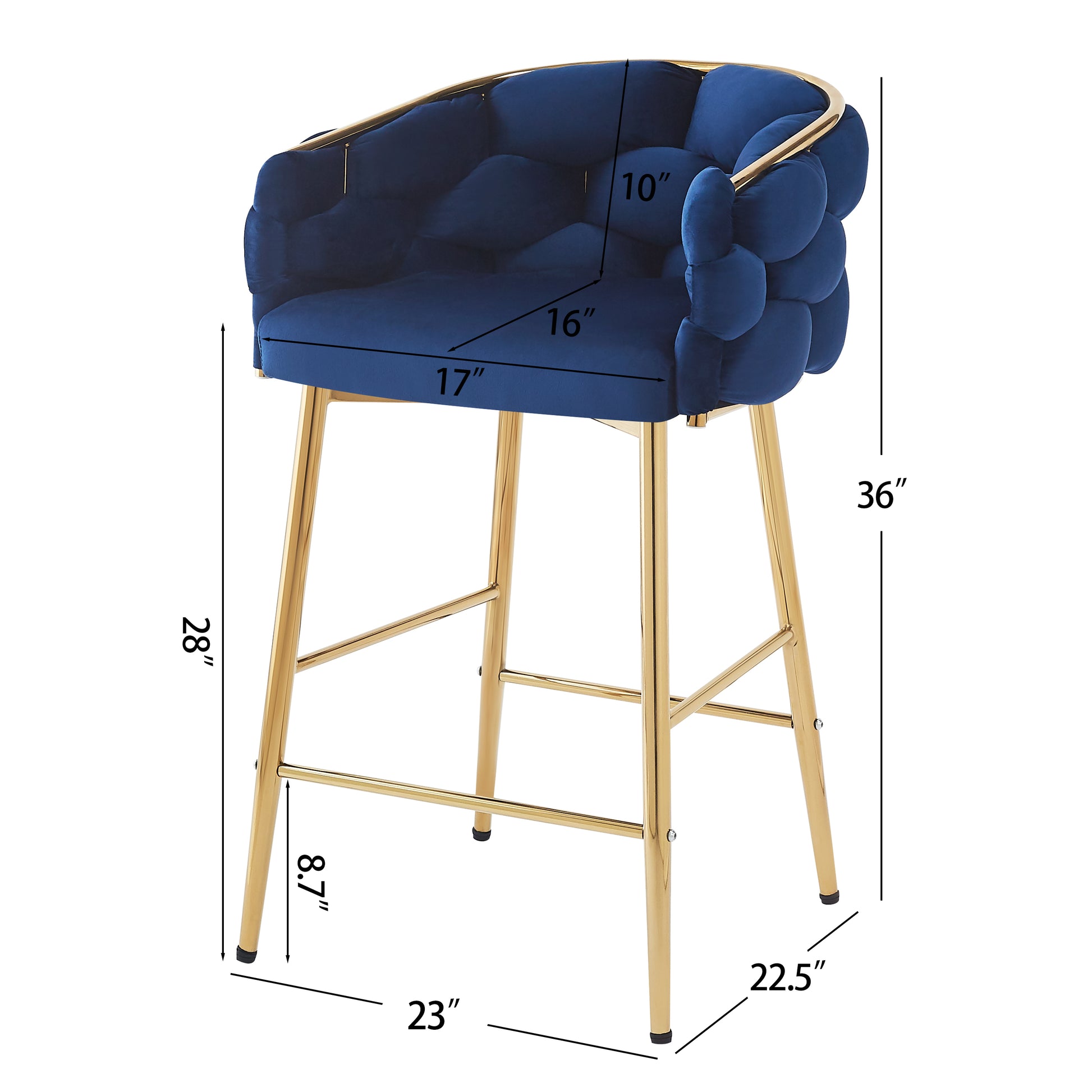 28'' Modern Counter Stools Set Of 2,Dark Blue Counter Stools With Iron Frame,Soft Back And Cushion,Footrest,Suitable For Kitchen Bedroom Dining Room. Iron Dark Blue Kitchen Sponge Modern Set Of 2