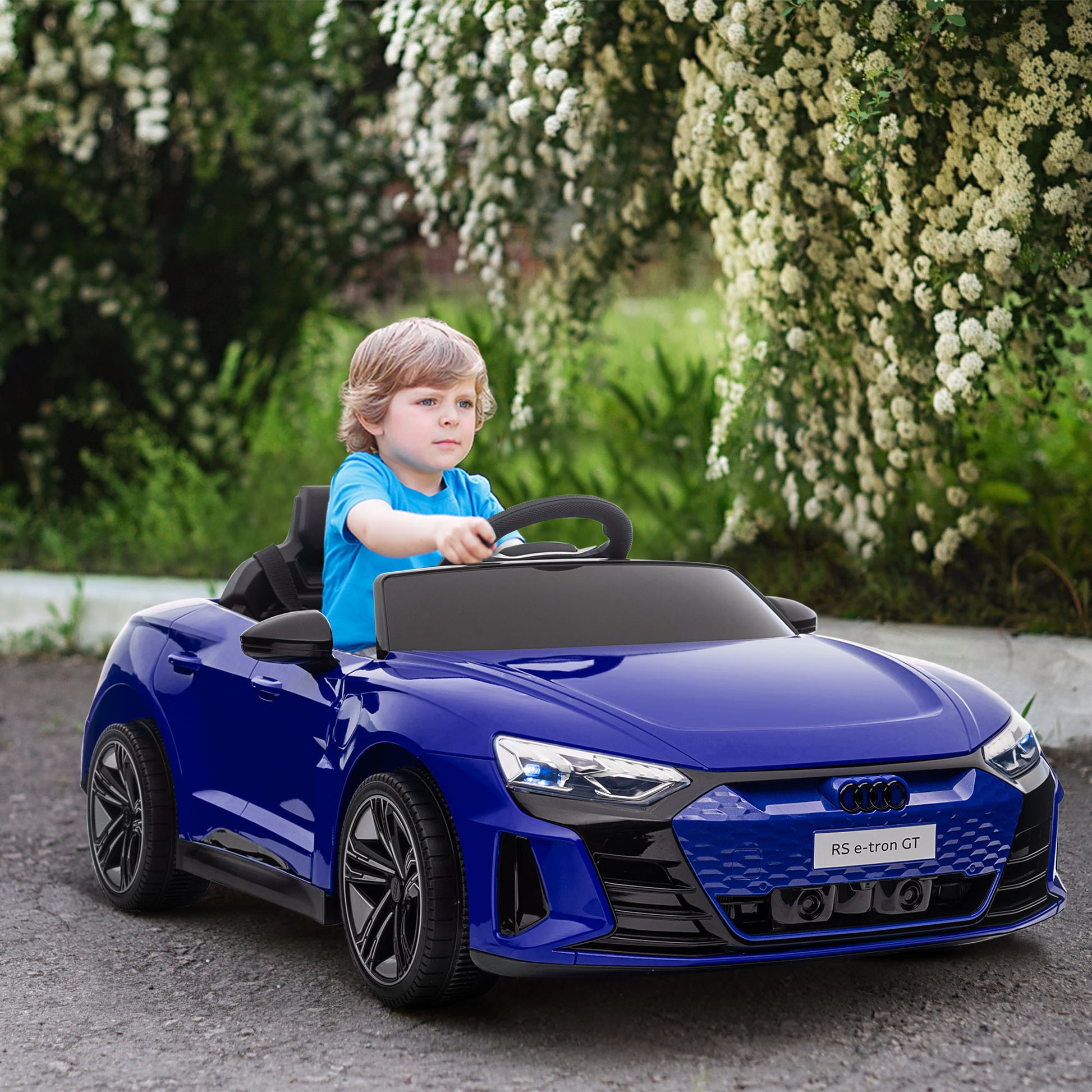 Aosom Kids Ride On Car, 12V Licensed Audi Rs E Tron Gt 3.1 Mph Electric Car For Kids, Ride On Toy For Boys And Girls With Remote Control, 4 Wheels With Suspension, Horn, Music, Lights, Dark Blue Blue Plastic