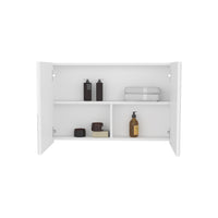 Bouti 19.7" H X 31.5" W Double Door Mirror Medicine Cabinet, Three Interior Shelves For Bathroom, Kitchen White White Particle Board