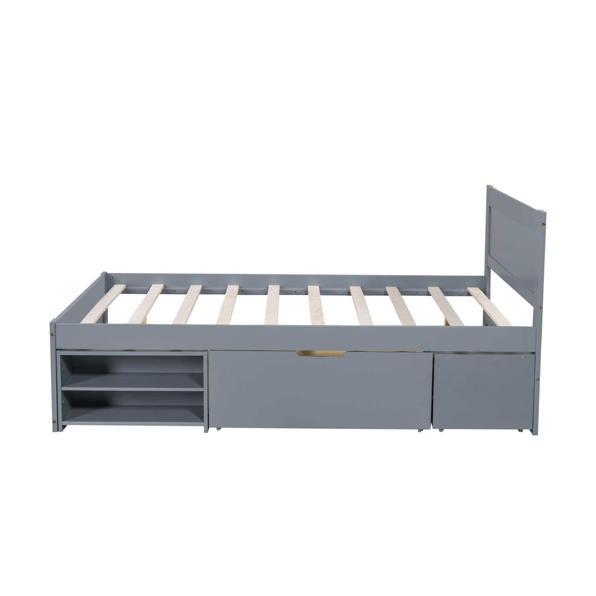 Full Size Platform Bed With Drawer And Two Shelves, Gray Expected Arrival Time: 10.28 Full Gray Mdf Lvl