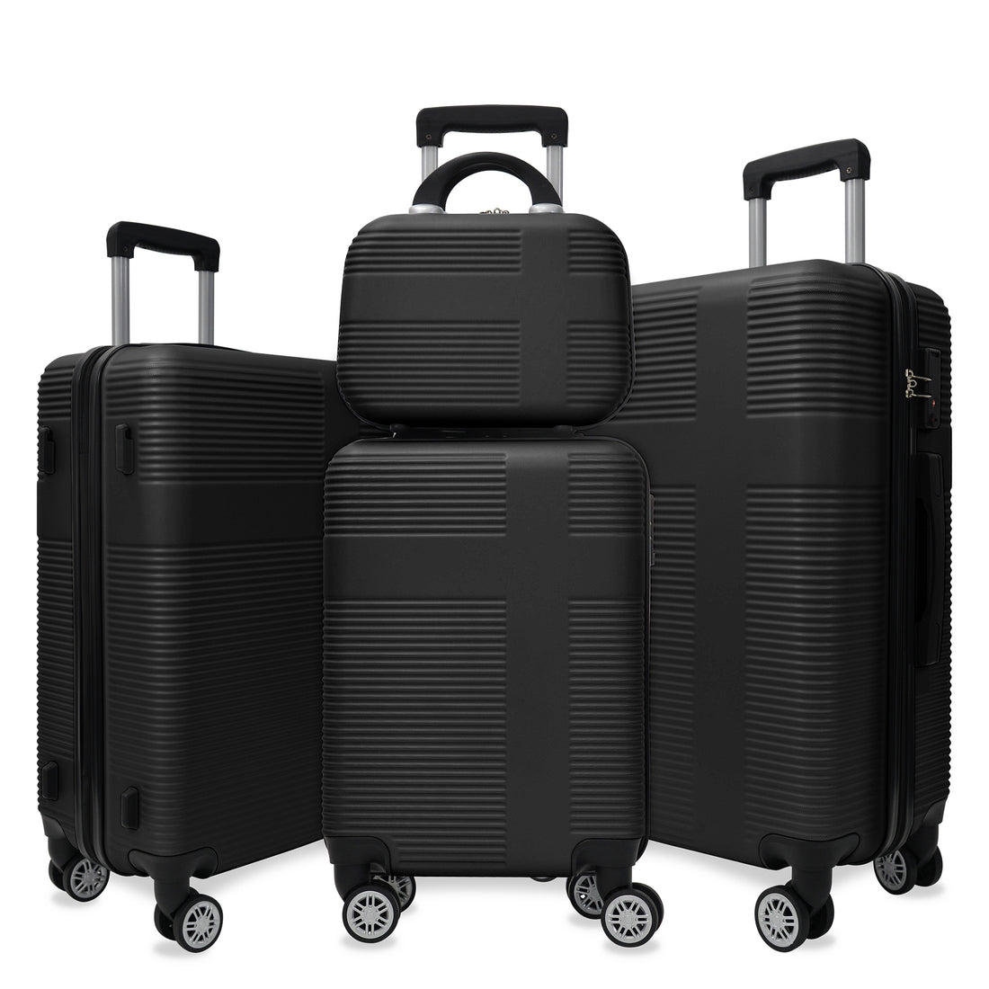 Luggage 4 Piece Set With Spinner Wheels, Hardshell Lightweight Suitcase With Tsa Lock,Checked Luggage,Black 12 20 24 28In Black Abs