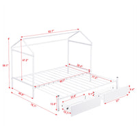 Twin Xl To King Metal Twin Size House Platform Bed With 2 Drawers, White Box Spring Not Required Twin Xl White Metal Bed Frame Metal