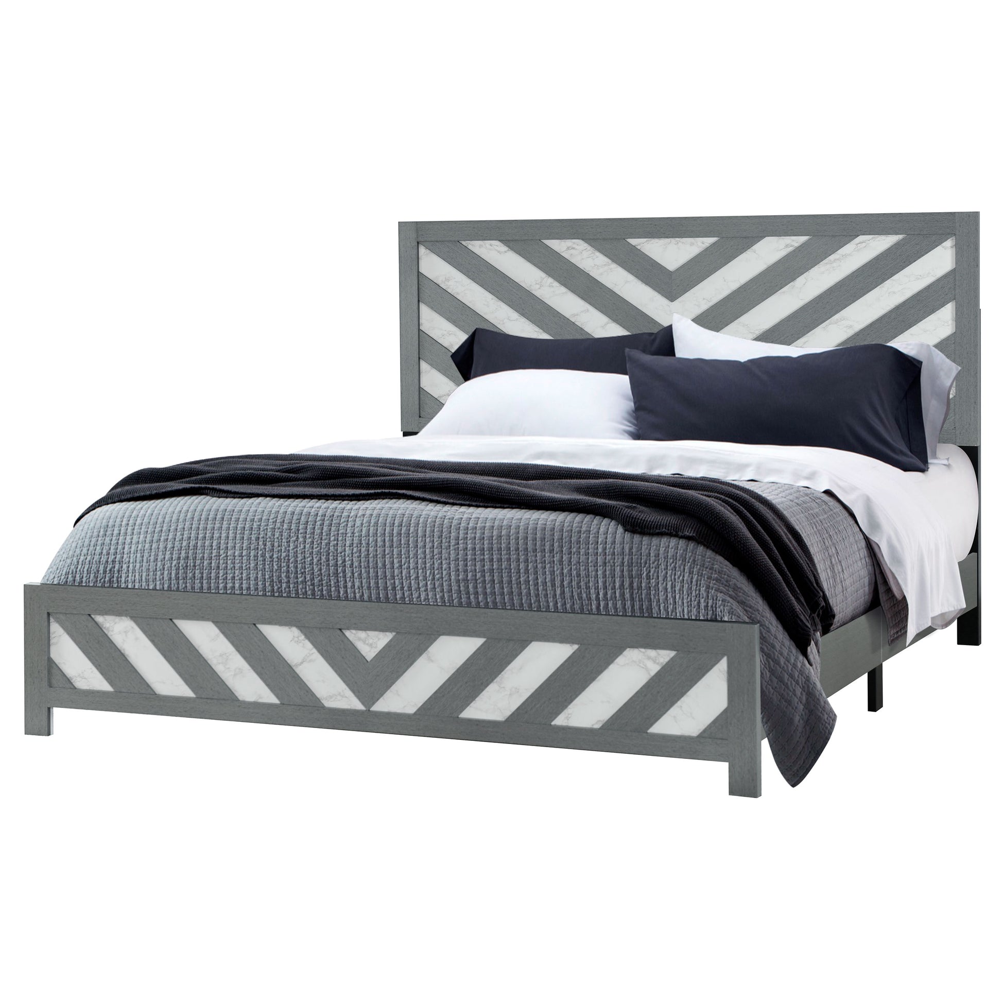 Rush Grey Queen Bed Grey Solid Wood Mdf