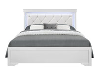 Shaker Crocodile Metallic White Full Bed With Led White Solid Wood Mdf