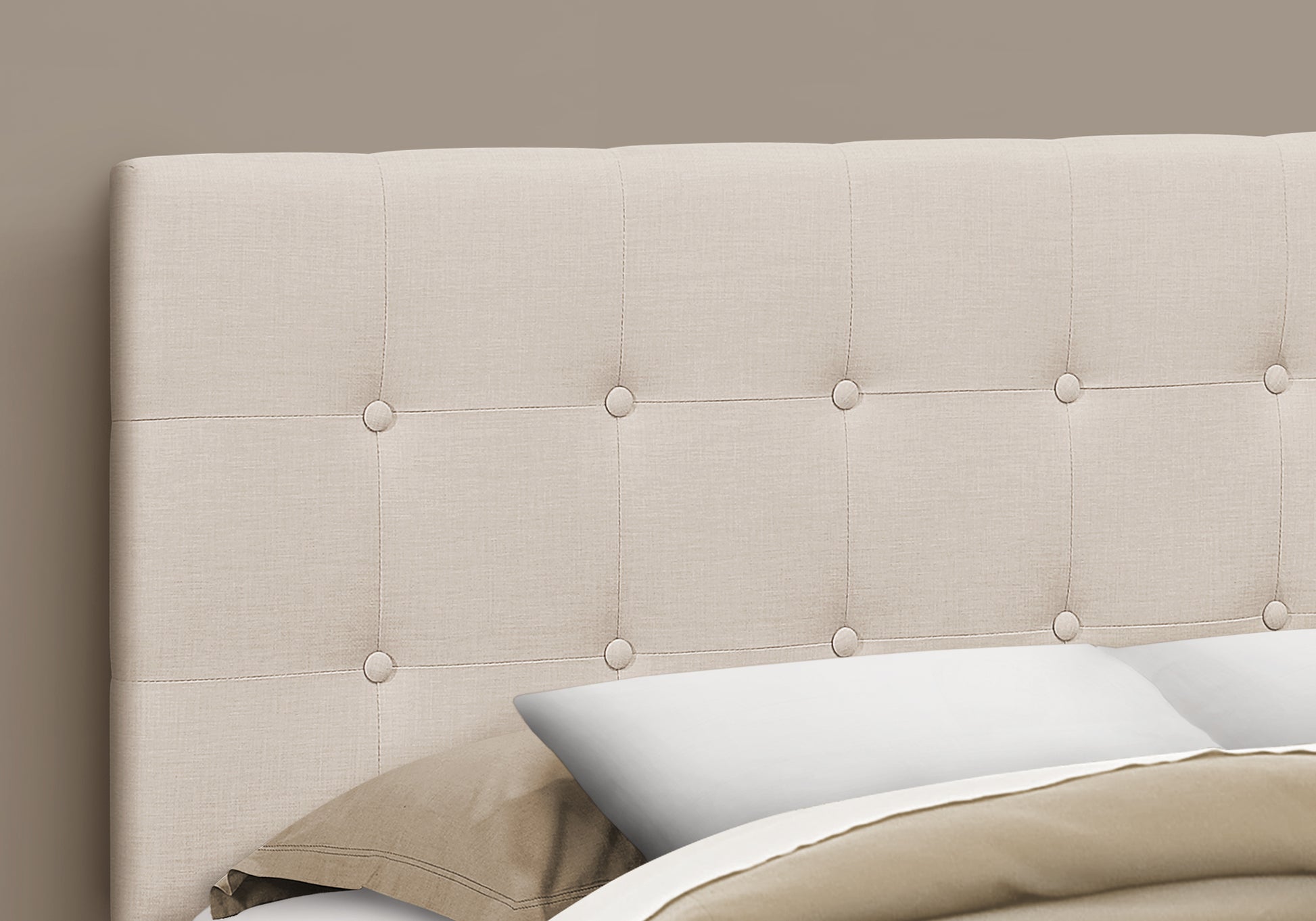 Bed, Headboard Only, Queen Size, Bedroom, Upholstered, Beige Linen Look, Transitional Beige Foam Solid Wood Mdf