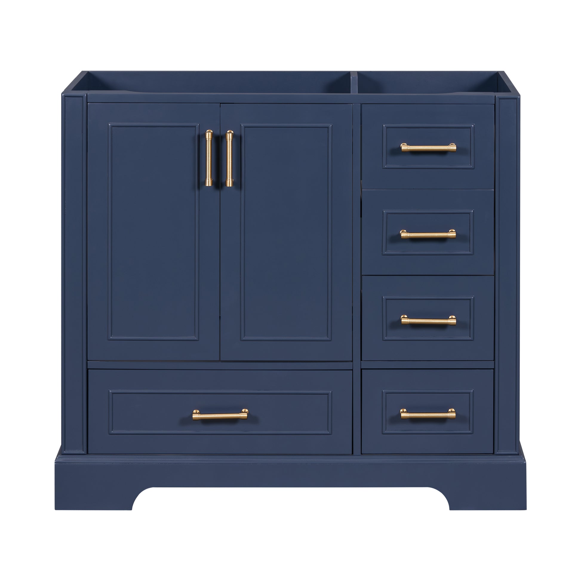 Cabinet Only 36" Blue Traditional Bathroom Vanity Sink Not Included 4 Navy Blue 2 Soft Close Doors Bathroom Freestanding American Traditional Solid Wood Mdf Painted