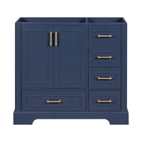 Cabinet Only 36" Blue Traditional Bathroom Vanity Sink Not Included 4 Navy Blue 2 Soft Close Doors Bathroom Freestanding American Traditional Solid Wood Mdf Painted