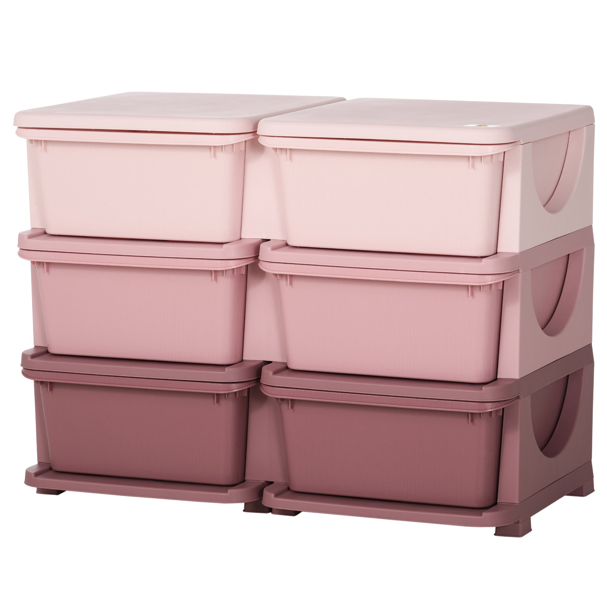 Qaba 3 Tier Kids Storage Unit, 6 Drawer Chest Toy Organizer Plastic Bins For Kids Bedroom Nursery Kindergarten Living Room For Boys Girls Toddlers, Pink Pink Polypropylene