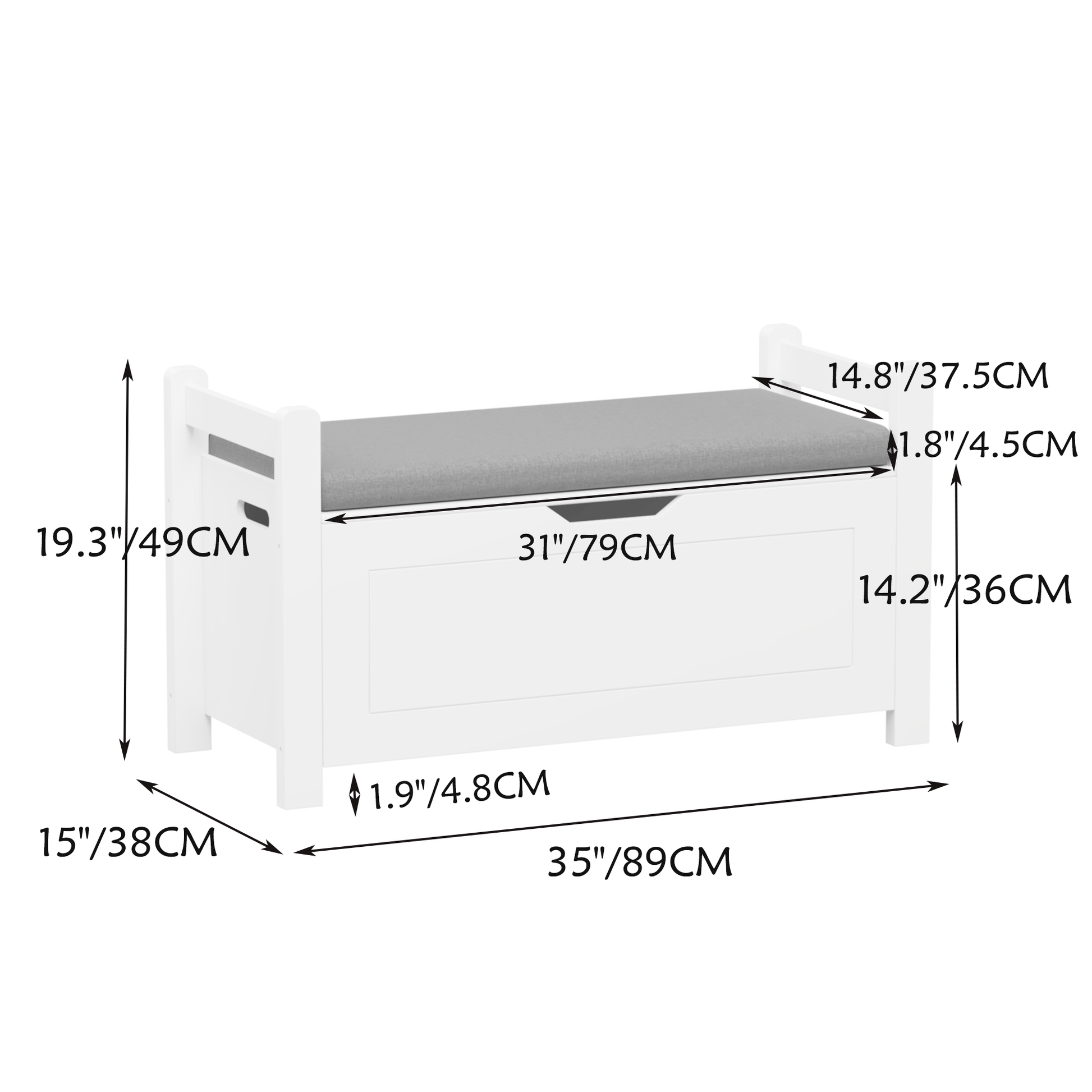 Kids Toy Box Chest, White Rubber Wood Toy Box For Boys Girls, Large Storage Cabinet With Cushion Seat Bench Flip Top Lid Safety Hinge, Toy Storage Organizer Trunk For Nursery, Playroom White Mdf