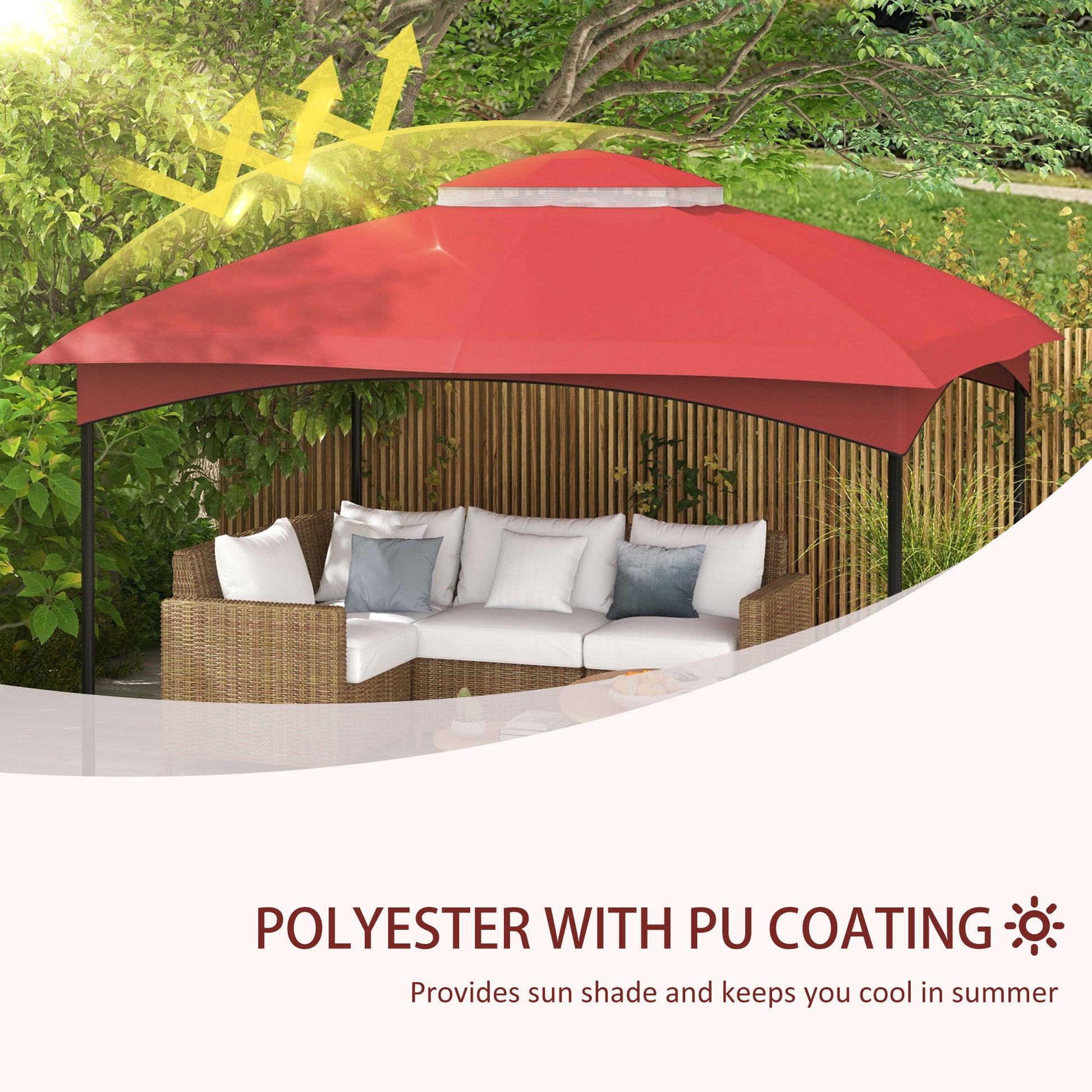 Outsunny 10' X 12' Gazebo Canopy Replacement, 2 Tier Outdoor Gazebo Cover Top Roof With Drainage Holes, Top Only , Wine Red Red Polyester