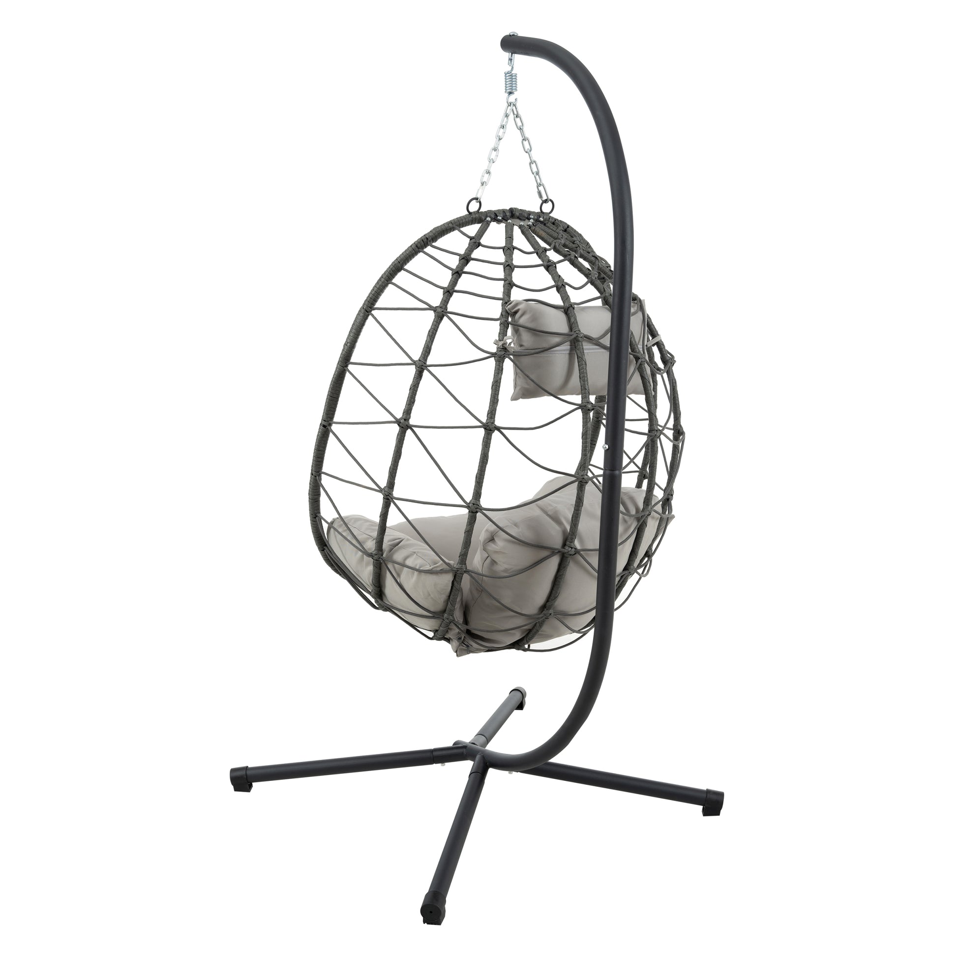 Egg Chair With Stand Indoor Outdoor Swing Chair Patio Wicker Hanging Egg Chair Hanging Basket Chair With Stand For Bedroom Living Room Balcony Gray Steel