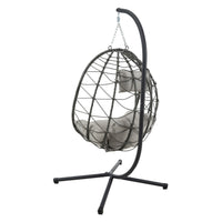 Egg Chair With Stand Indoor Outdoor Swing Chair Patio Wicker Hanging Egg Chair Hanging Basket Chair With Stand For Bedroom Living Room Balcony Gray Steel