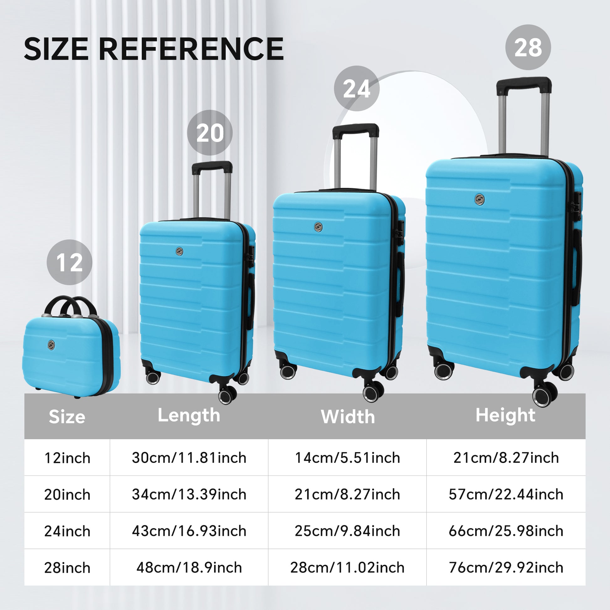 4 Piece Hard Shell Luggage Set,Carry On Suitcase With Spinner Wheels,Family Luggage Set,Aqua Blue 12 20 24 28In Aqua Blue Abs