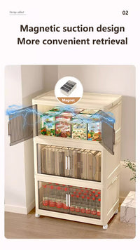 19.69" Side Wide Folding Storage Cabinet ,3 Tiers,19.69" 11.81" 31.1",Collapsible Storage Bins With Magnetic Door, Plastic Storage Cabinet With Wheels, Closet Organizers And Storage Containers Cream