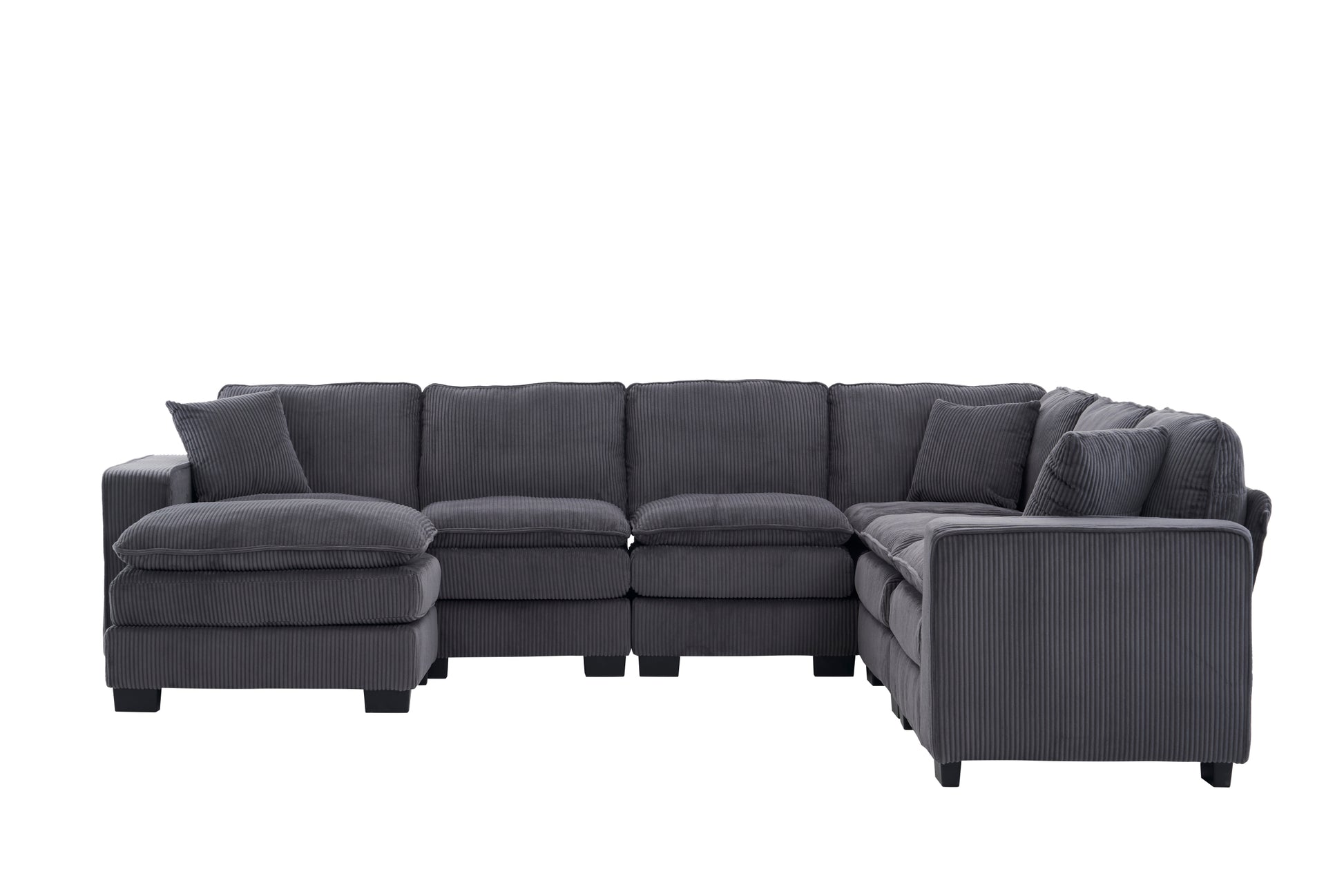 Modern U Shaped 6 Seat Sectional Sofa Couch With One Ottoman And Three Toss Pillows ,Modular Sofa For Living Room,Corduroy Sofa Grey Corduroy 7 Seat