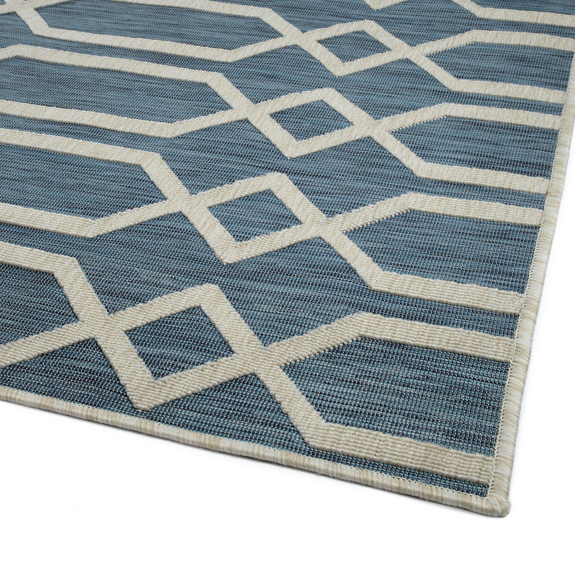 Contemporary, Transitional, Geometric, Textured, High Low Cut & Loop 7'10" X 10' Rectangle Area Rug Blue Polypropylene