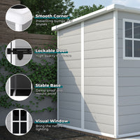 6X6 Ft Storage Shed, Waterproof Resin Outdoor Storage Shed With Floor & Window & Lockable Doors And Vents, Tool Shed For Bike, Garden, Backyard,Lawn, All Weather Use, Light Grey Gray Primary Living Space Polypropylene