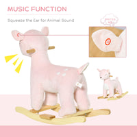 Qaba Kids Plush Ride On Rocking Horse Deer Shaped Plush Toy Rocker With Realistic Sounds For Child 36 72 Months Pink Pink Plush