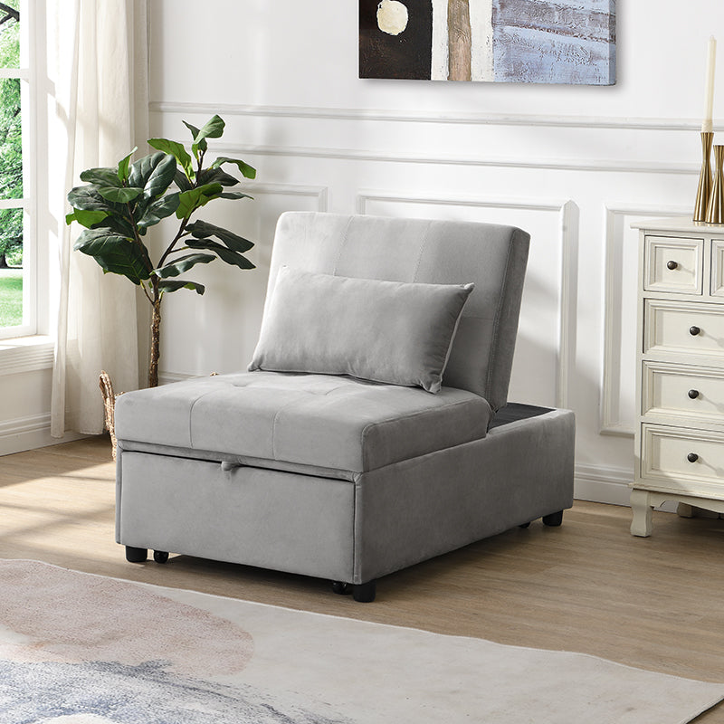 Folding Ottoman Sofa Bed Gray Grey Velvet