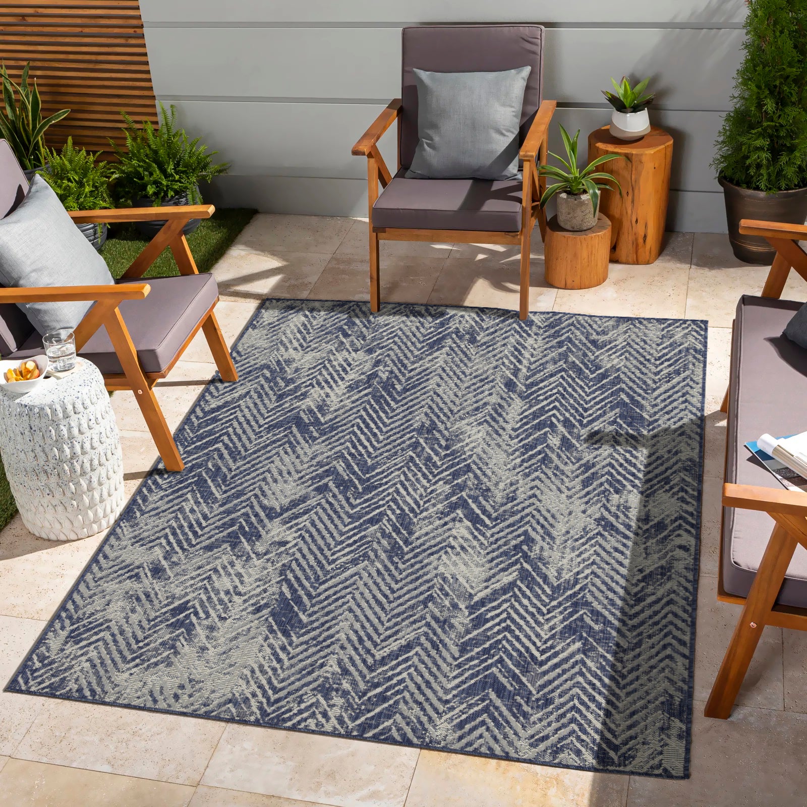 Sunshine Gc Har2010 Blue 5 Ft. 3 In. X 7 Ft. 3 In. Indoor Outdoor Area Rug Blue Polyester Polypropylene