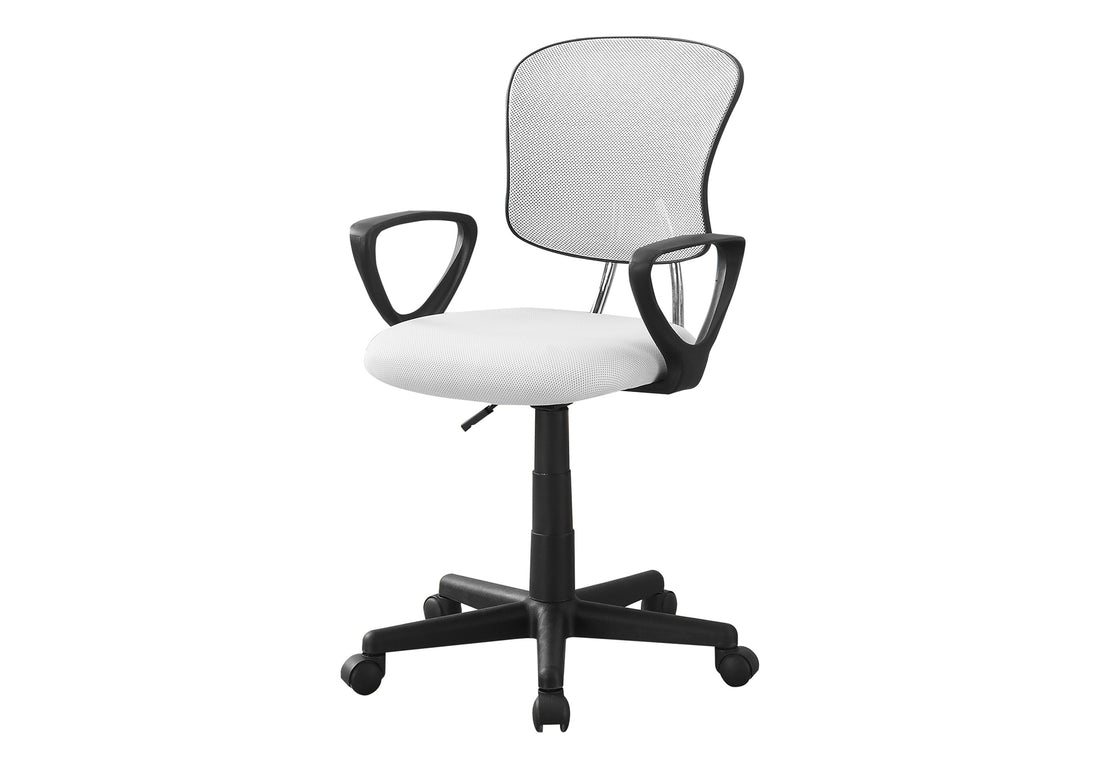 Office Chair, Adjustable Height, Swivel, Ergonomic, Armrests, Computer Desk, Work, Juvenile, White Mesh, Black Metal, Contemporary, Modern White Foam Polyester