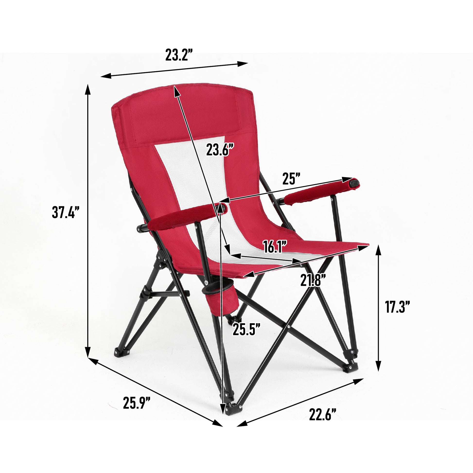 Steel Folding Mesh Quad Camping Chair, With Cup Holder, & Carry Bag Blue Red Seats 2 Steel