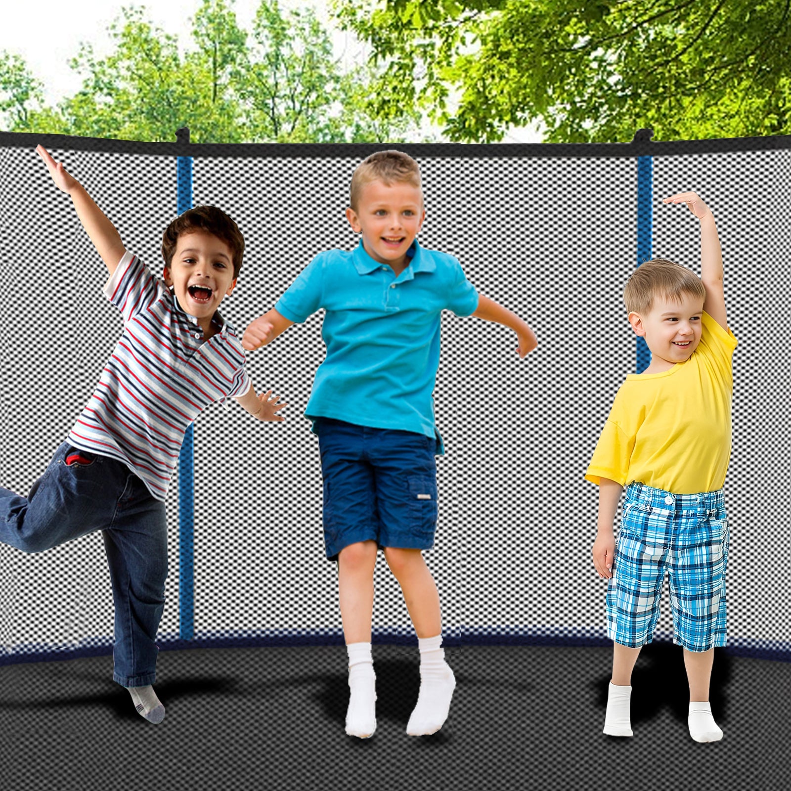 12Ft Outdoor Toddler Trampoline With Enclosure Safety Net Jumping Fun Trampoline, Heavy Duty Jump Pads, Spring Loaded For Children And Adults, Gifts For Boys Girls Blue Garden & Outdoor Iron