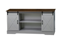 "56"" Tv Stand With 2 Barndoor" "Farmhouse Style Media Console With Barn Door Sliders Cape Code Gray And Rosewood Grain Finish, Multipurpose Entertainment Center" Multicolor 50 59 Inches Solid Wood