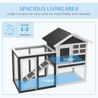 Pawhut 48" Wooden Rabbit Hutch Bunny Cage With Waterproof Asphalt Roof, Fun Outdoor Run, Removable Tray And Ramp, Grey Grey White Wood