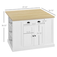 Homcom 47" Fluted Style Wooden Kitchen Island, Kitchen Countertop Storage Cabinet With Drop Leaf, Drawer, Open Shelves, Storage, White White Mdf