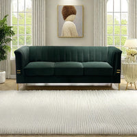 Fx P82 Gr Sofa 82.67'' W Velvet Sofa, Mid Century Sofa Furniture Chesterfield Couch For Living Room Sofa, Green Green Velvet 3 Seat