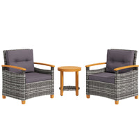 Outsunny 3 Pieces Patio Bistro Set Wooden With Cushions, Pe Wicker Patio Furniture Outdoor For Porch, Backyard, Garden, Gray Gray Rattan Metal