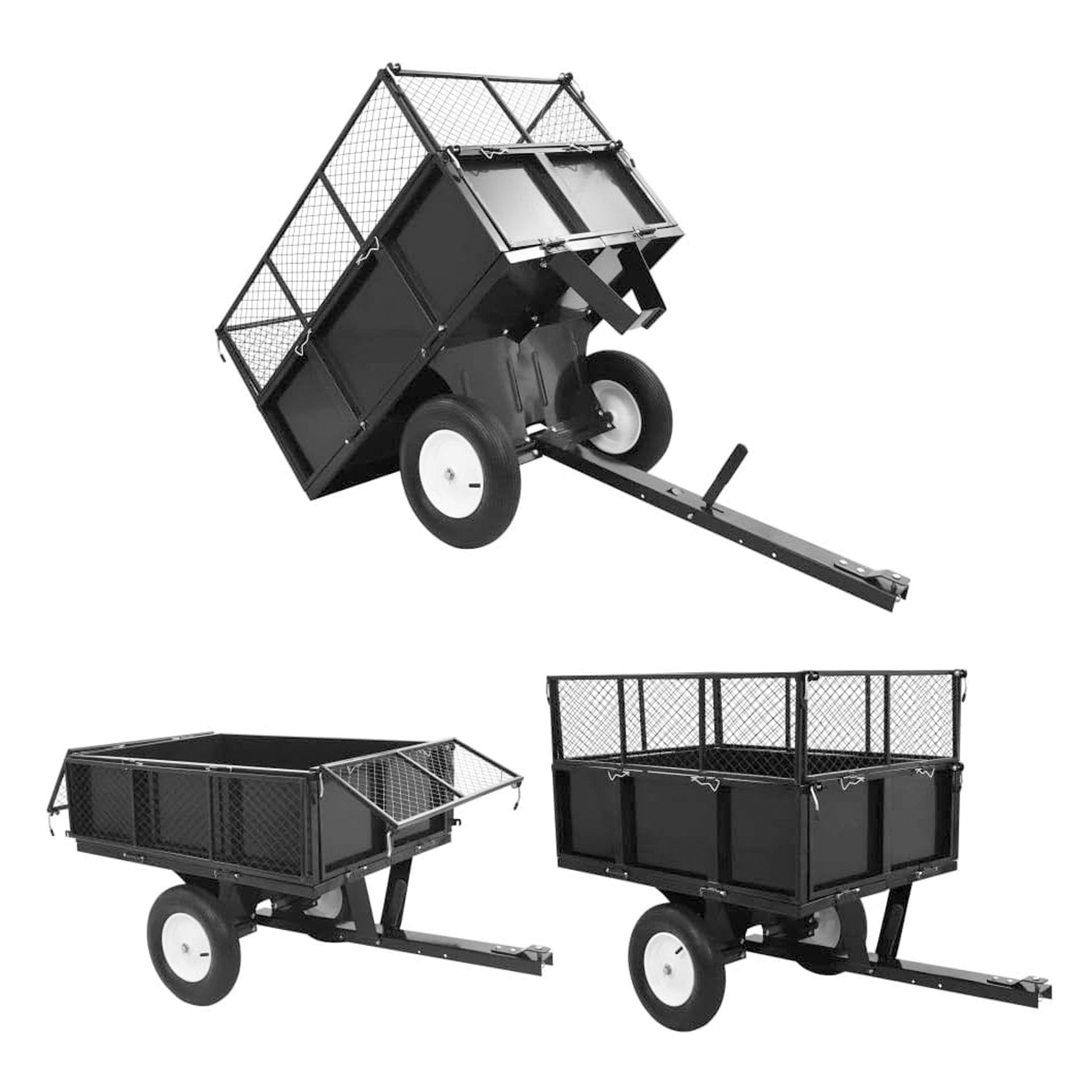 Heavy Duty Lawn Mower Trailer Steel Dump Truck, 661.4 Lbs Load, Garden Utility Trailer With Removable Sidewalls For Transporting Soil, Peat, Building Materials Black Iron
