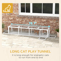 Pawhut Outdoor Cat Tunnel With Extendable Design, 79" L Wooden Cat Run With Weather Protection, Connecting Inside And Outside, For Deck Patios, Balconies, White White Black Wood