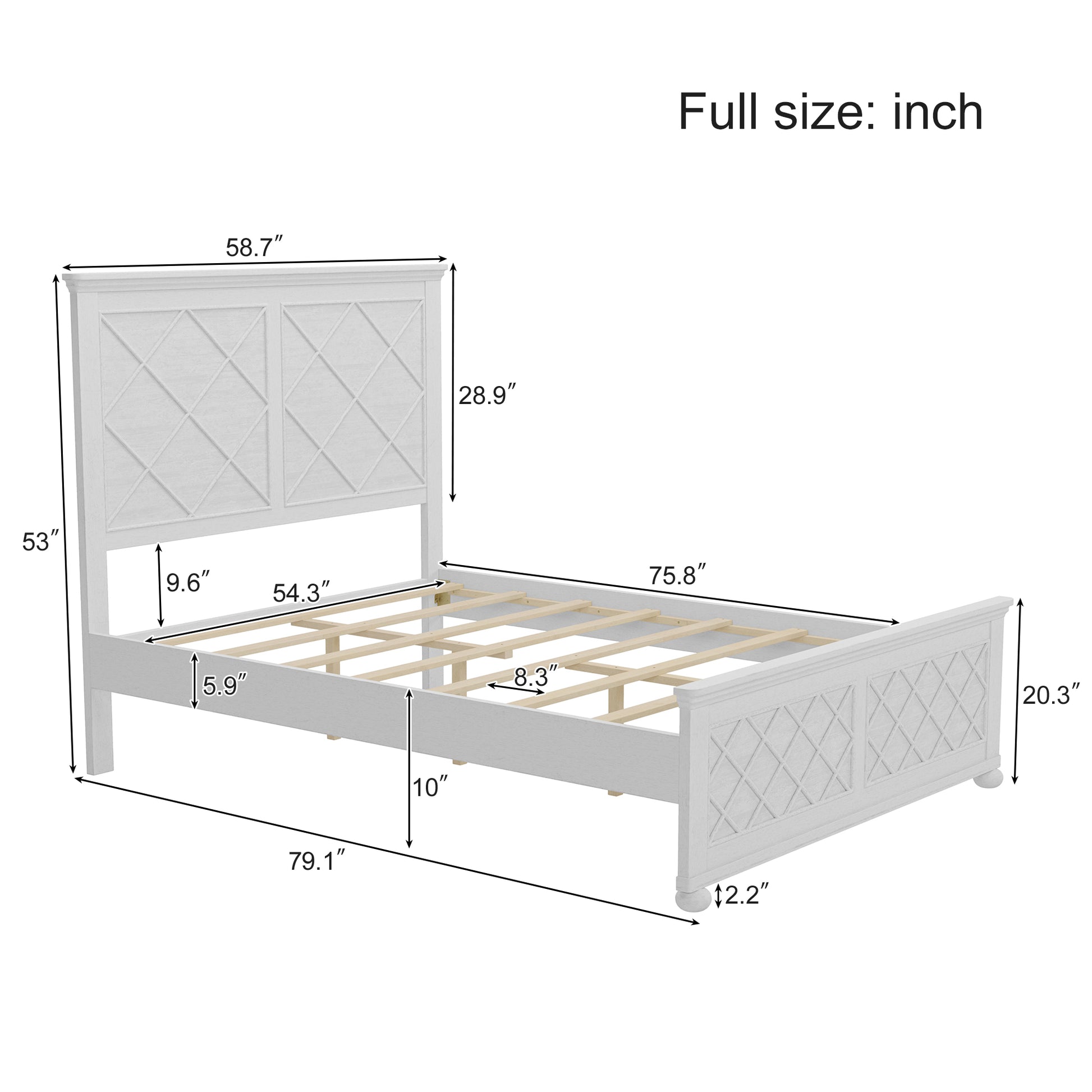 Coastal Farmhouse Solid Wood Full Size Bed Frame,Antique White Box Spring Not Required Full Antique White Wood Bedroom Farmhouse,Traditional,Vintage Bed Frame Wood