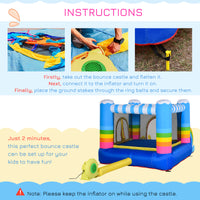 Outsunny Inflatable Bounce House For Kids 2 In 1 Jumping Castle For Indoor Outdoor Party With Trampoline, Pool, Carry Bag & Air Blower Multi Oxford Fabric