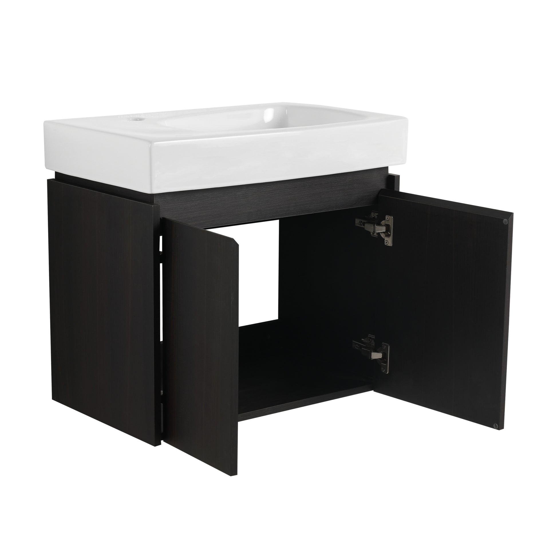 24 Inch Bathroom Vanity With Basin, Wall Mounted Floating Vanity Sink Combo, Wooden Storage Cabinet With Double Doors For Bathroom,Black Black Bathroom American Design Engineered Wood