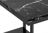 Accent Table, C Shaped, End, Side, Snack, Living Room, Bedroom, Black Marble Look Laminate, Black Metal, Contemporary, Modern Black Particle Board