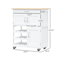 Homcom Bar Cart Rolling Kitchen Island On Wheels With Wine Rack White Rubber Wood