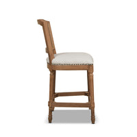 Triomphe Rattan Wicker High Back Armless Counter Bar Stool, White Pepper Stain Resistant High Performance Polyester White Foam Wood Fabric Rattan