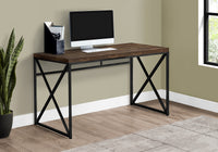 Computer Desk, Home Office, Laptop, Work, Brown Laminate, Black Metal, Contemporary, Modern Brown Particle Board