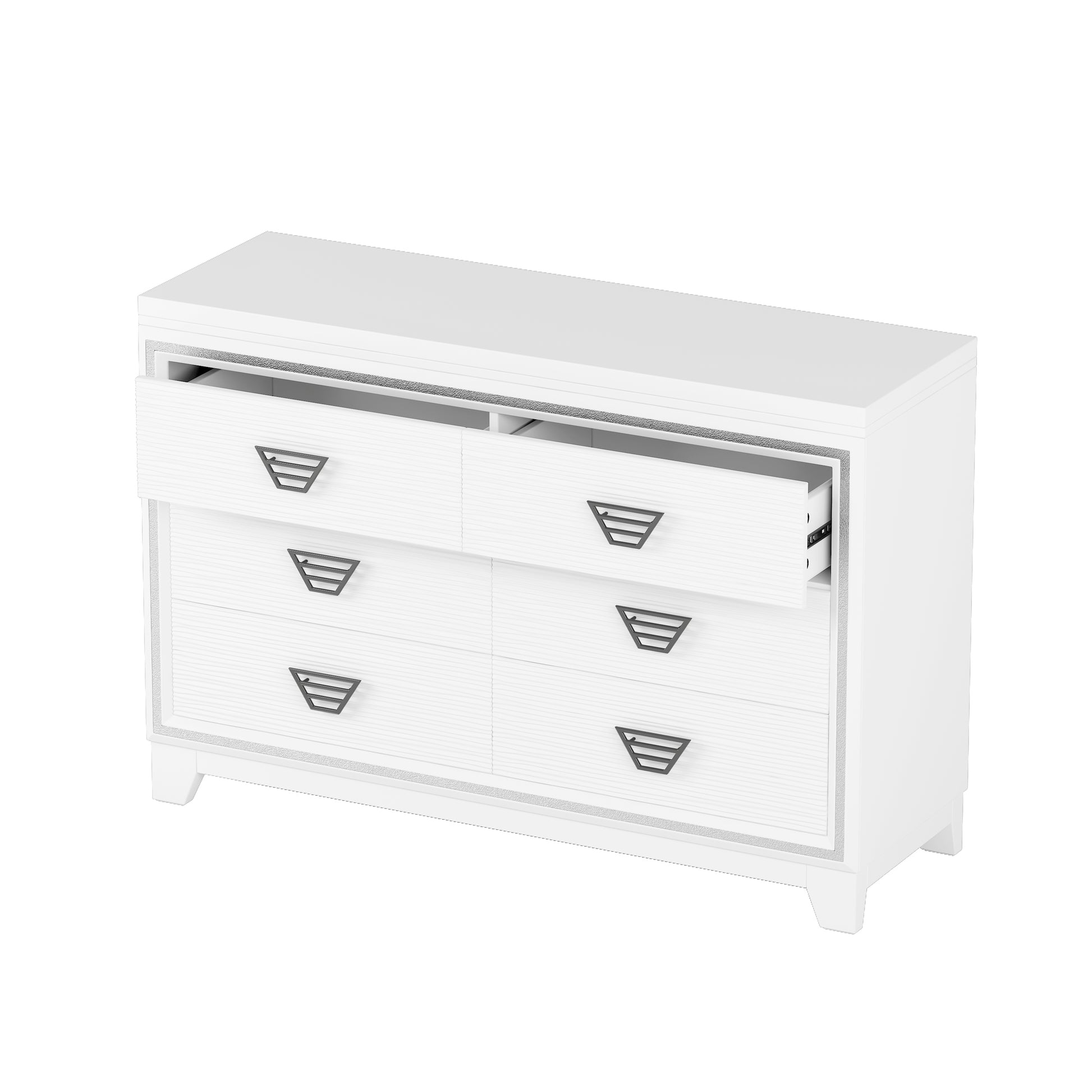 Elegant Dresser With Metal Handle And Sparkling Shiny Decoration, Storage Cabinet With 6 Drawers For Bedroom, Living Room, White White Mdf Metal