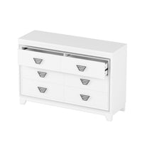 Elegant Dresser With Metal Handle And Sparkling Shiny Decoration, Storage Cabinet With 6 Drawers For Bedroom, Living Room, White White Mdf Metal