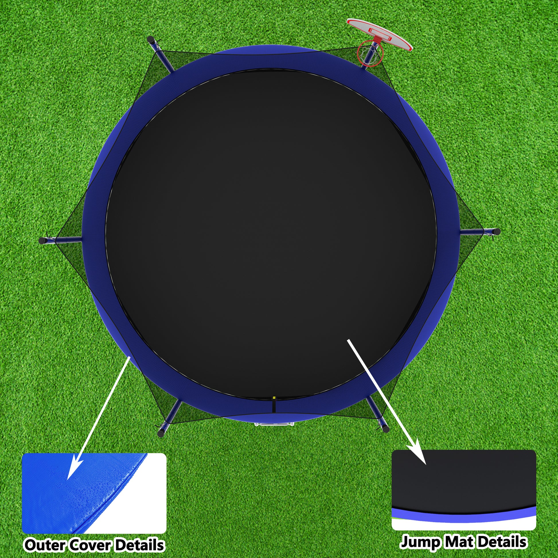 14Ft For Kids Children With Safety Enclosure Net Outdoor Backyards Large Recreational Trampoline Blue Metal