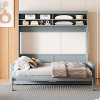 Queen Size Murphy Bed Wall Bed With Sofa,Gray Queen Gray Mdf Lvl