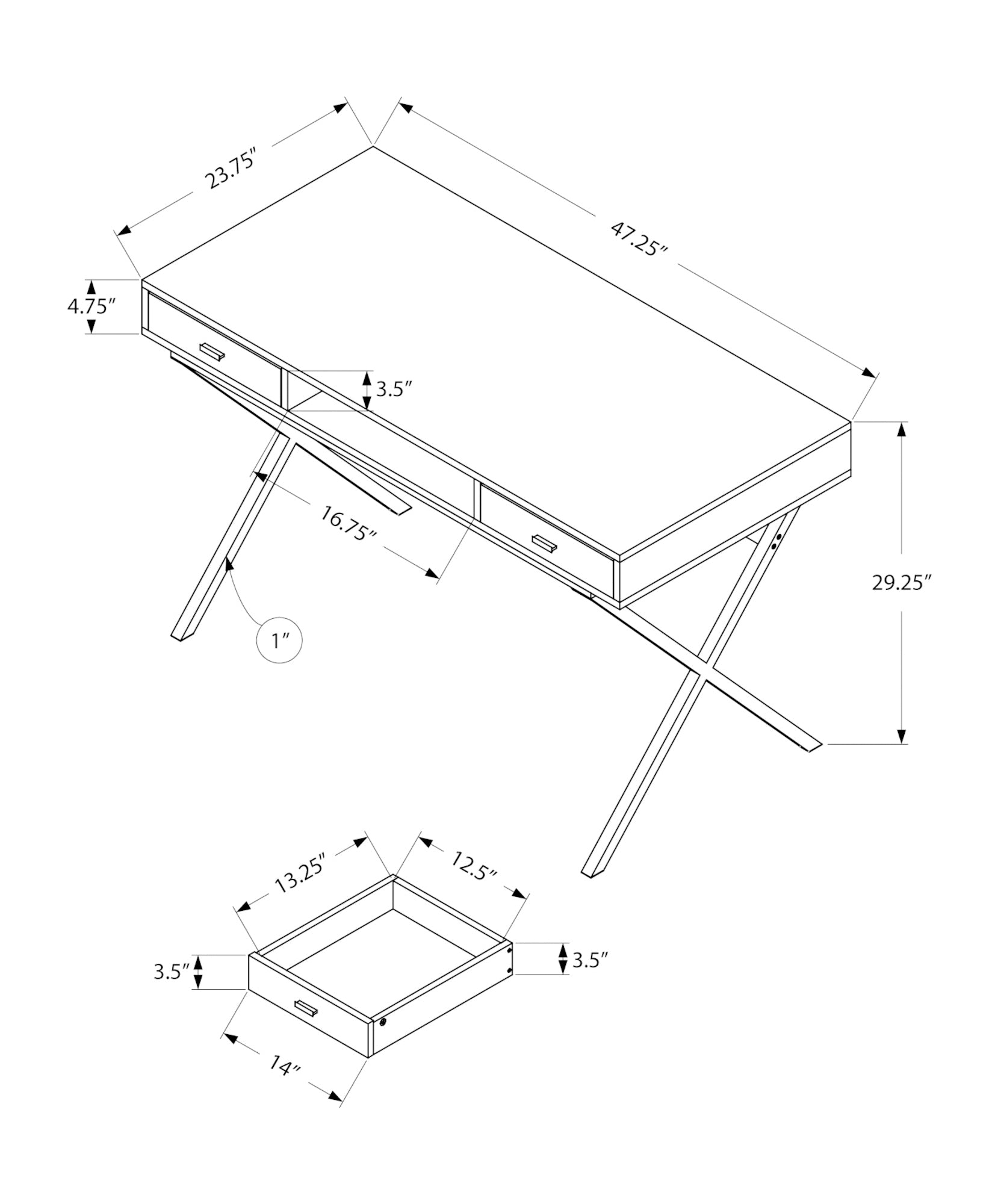 Computer Desk, Home Office, Laptop, Storage Drawers, 48"L, Work, Brown Laminate, Black Metal, Contemporary, Modern Brown Particle Board