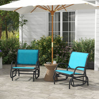 Outsunny Porch Glider Set Of 2, Metal Frame Swing Glider Chairs Withmesh Fabric, Curved Armrests And Steel Frame For Garden, Poolside, Backyard, Balcony, Blue Blue Steel