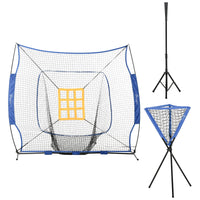 Soozier Baseball Practice Net Set With 7.5X7Ft Catcher Net, Ball Caddy And Batting Tee, Portable Baseball Practice Equipment With Carry Bag For Hitting, Pitching, Batting, Catching, Blue Blue Steel